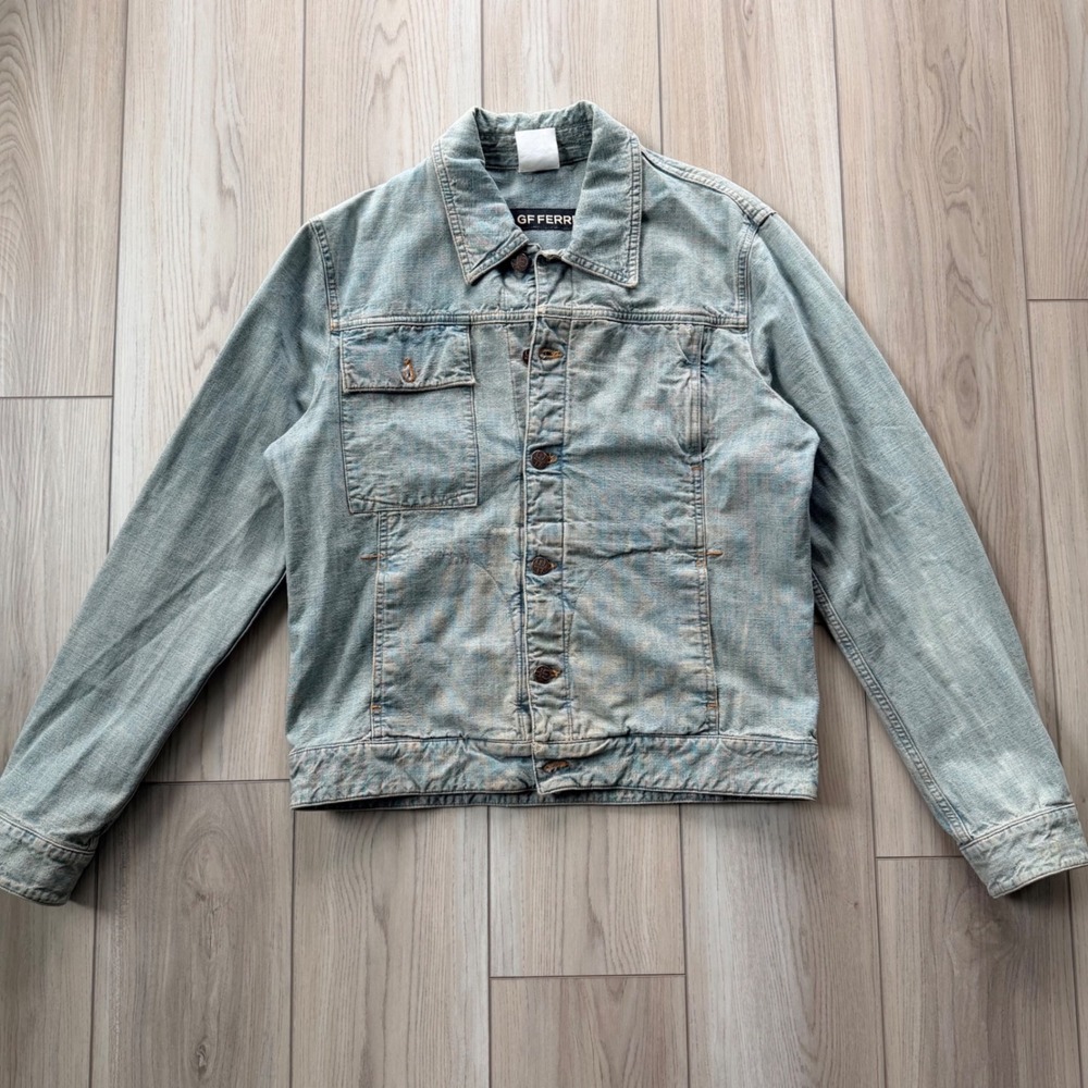 Vintage GF Ferre Denim Trucker Jacket Mens Large Light Blue Italian Designer